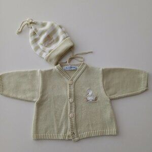 Clayeux Cotton Cardigan & Hat 3-6months -made in FRANCE
